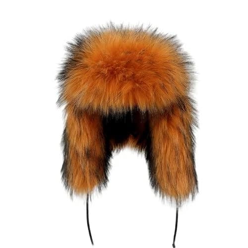 Falsk pels russisk hat, blød og varm vinter aviator hat, orange. Orange