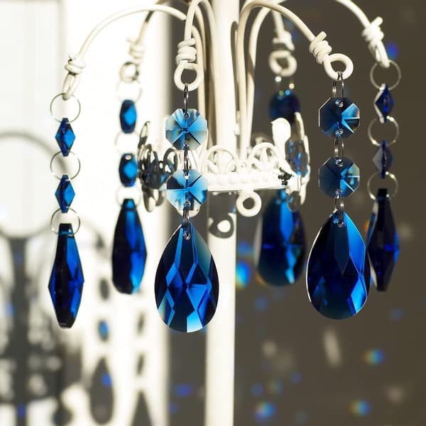 Ti 38 mm dråpeformede krystallprismekomponenter til lysekrone, hengende krystallglassperler til lysekronepynt. medium blue