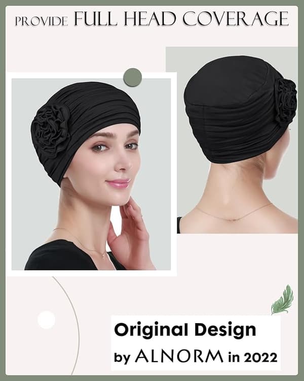 Blomsterdesign Kemoterapi Hårtabshue Kræfthovedbeklædning til Kvinder black