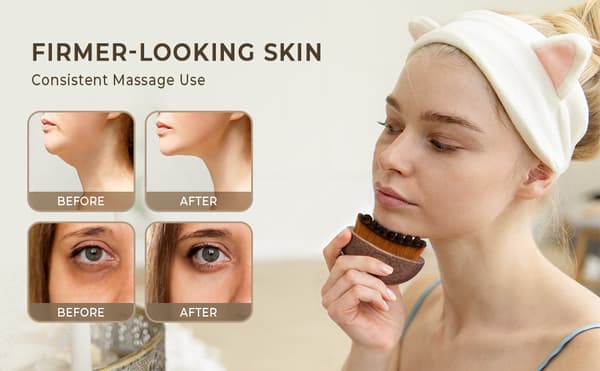 Ansigtsbørste i træ til lymfedrænage, gua sha-massager, reducerer hævelse og afgifter.