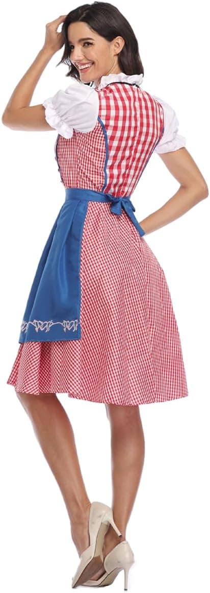 Oktoberfest Dirndl Kjole, Bayersk Kostume, Festkjole med Forklæde, Flere Farver