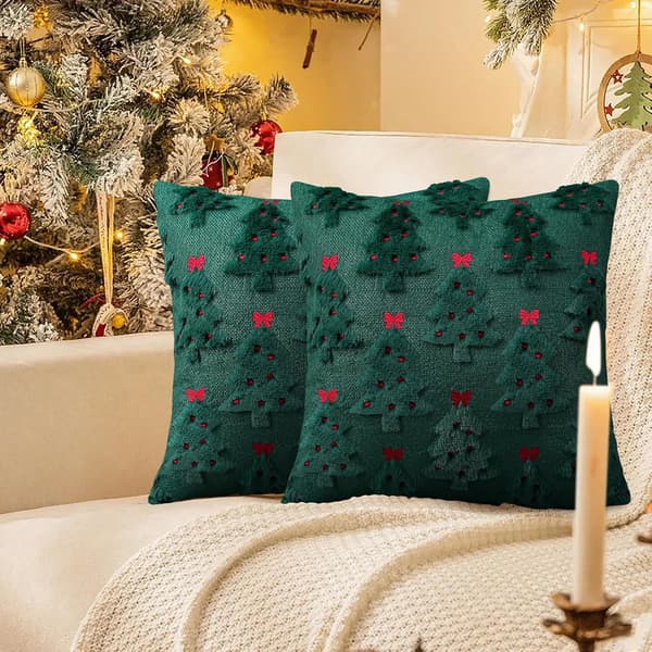 2-delt julepudebetræk sæt, 18x18 tommer, jacquard, 3D julebroderi, vinterferie pyntepudebetræk, julepynt