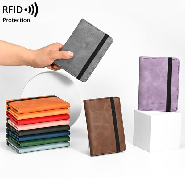 RFID-beskyttende Pascover Rejsetaske, Multifunktionelt PU-læder Dokumentholder Med Elastikbånd Cloudy Blue
