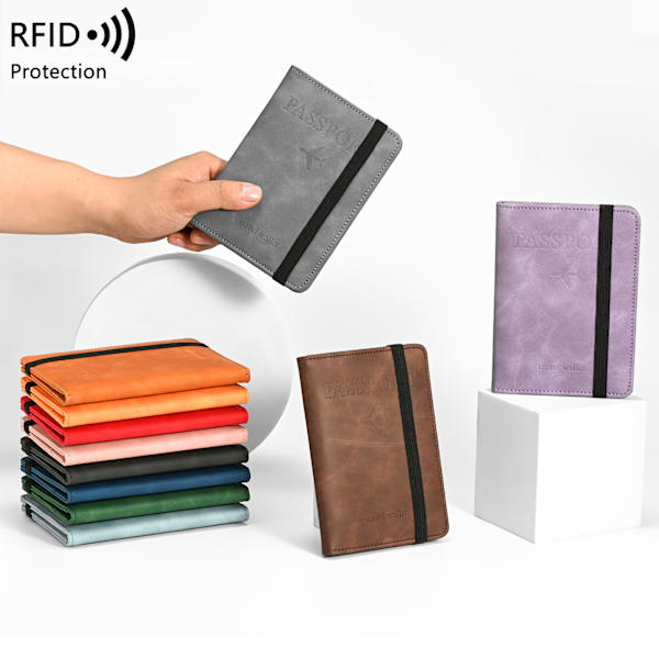 RFID Blocking Passport Holder Travel Wallet, Multifunctional PU Leather Document Case With Elastic Band orange