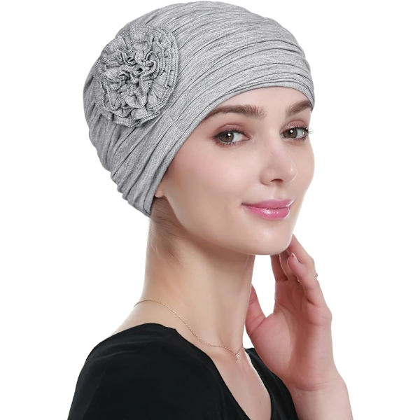 Blomsterdesign Kjemoterapi Hårtap Lue Kreft Hodeplagg for Kvinner Light gray