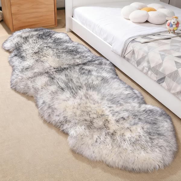 Supermjuk matta, fluffig golvmatta, sovrumsgolvmatta White Grey Tip