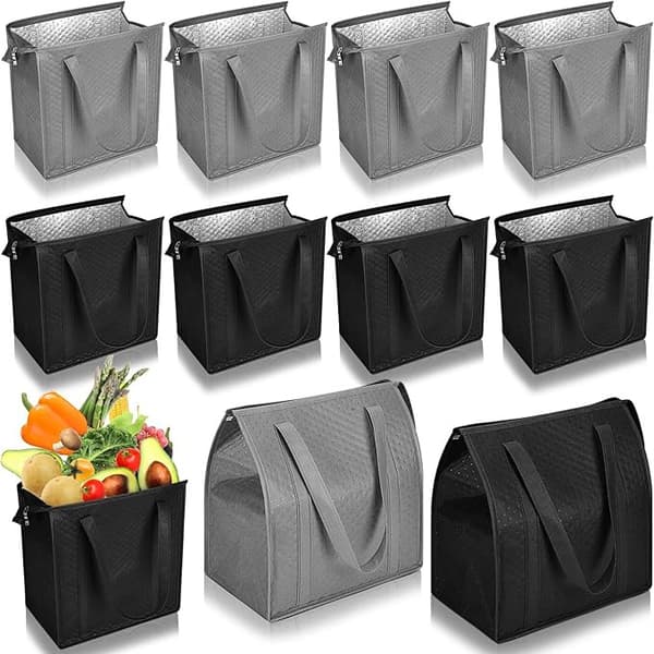 2-pak isolerede non-woven køletasker 38×33×25 cm, velegnet til indkøb, picnics og grillisolerede muleposer Black