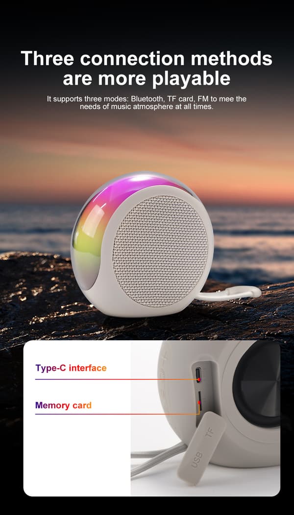 BS05 Bluetooth-højttaler – Mini Ambient Light-højttaler, bærbar bashøjttaler til hjem og udendørs, stilfuld trådløs lyd White