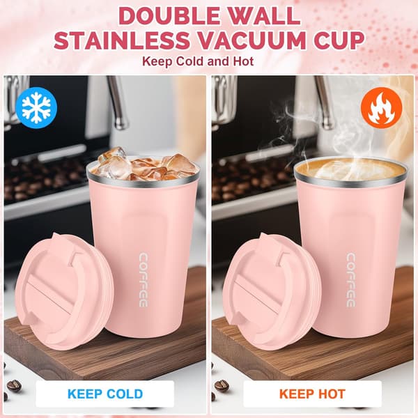 Isoleret kaffekrus i rustfrit stål, varmebevarende, 510 ml, holdbart pink