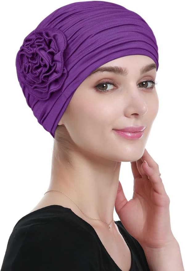 Blomsterdesign Kemoterapi Hårtabshue Kræfthovedbeklædning til Kvinder Deep purple