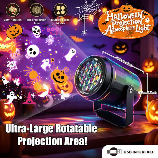 LED-projektorlys til Halloween & Jul, 16 mønstre, USB, festlig stemningsbelysning Halloween