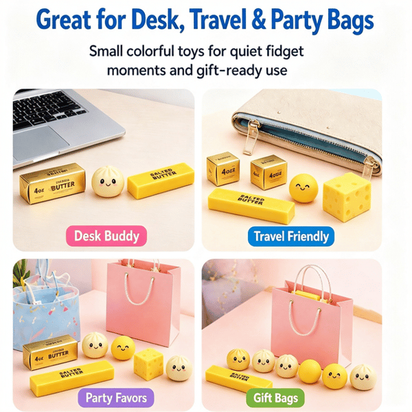 4 st mat-tema Squishy Fidget Leksaksset, Söt Simulering Bulle Smör Ost Kläm Sensoriska Leksaker, Stresslindrande Squishy Rolig Låda för Tonårsfestpresent