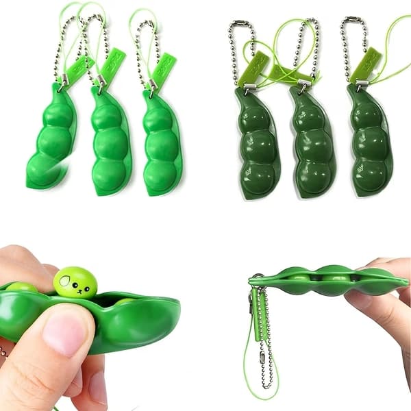 4 STK Fidget Edamame Nøglering – Klem Bønner Stressaflastende Legetøj, Søde Ærtebælg Nøgleringe til Rygsække