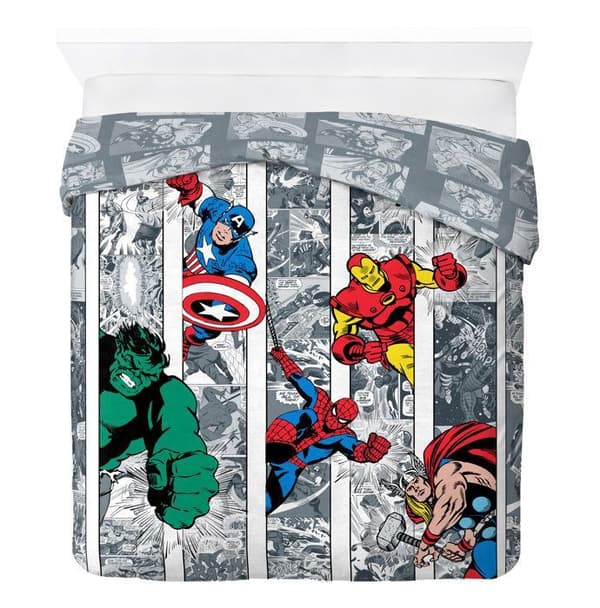 Barnsängkläder - MARVEL COMICS - Comic Cool - 200 x 200 cm - Bomull - Avengers Grå, Vit