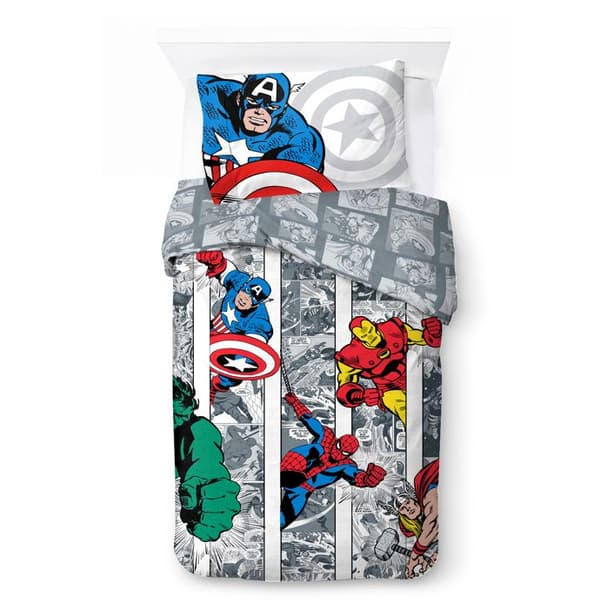 Barnsängkläder - MARVEL COMICS - Comic Cool - Påslakan 140x200 cm - 100% bomull - Marvel-mönster