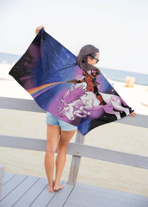 Deadpool Rymdlicorn Strandhandduk Lila, Rosa
