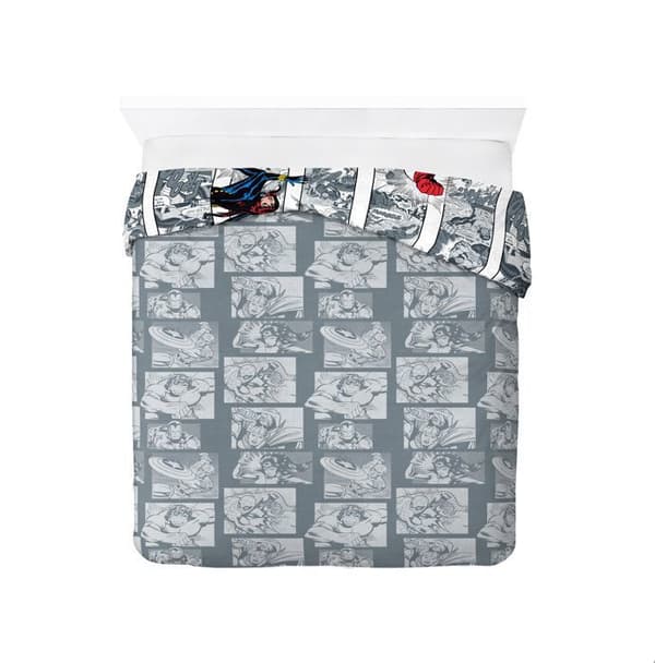 Barnsängkläder - MARVEL COMICS - Comic Cool - 200 x 200 cm - Bomull - Avengers Grå, Vit