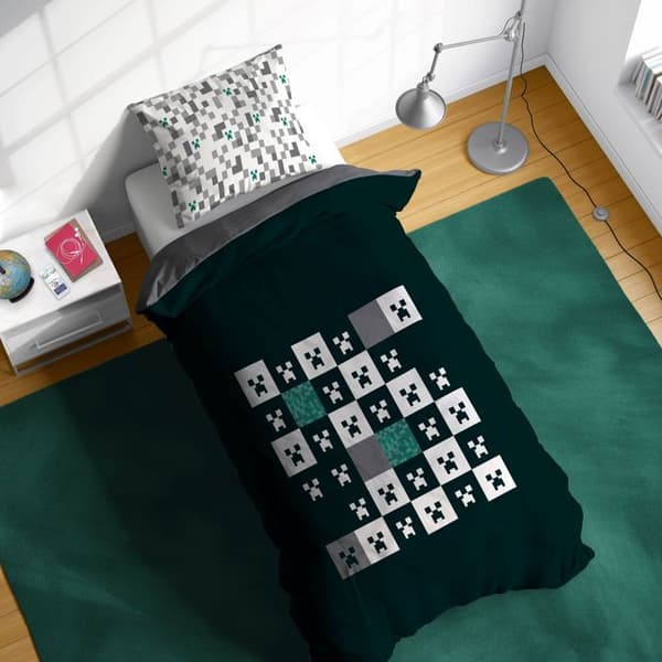 Creeper-rutigt enkelsängkläder Minecraft Svart grå