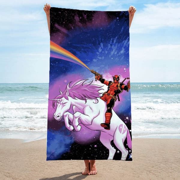 Deadpool Rymdlicorn Strandhandduk Lila, Rosa