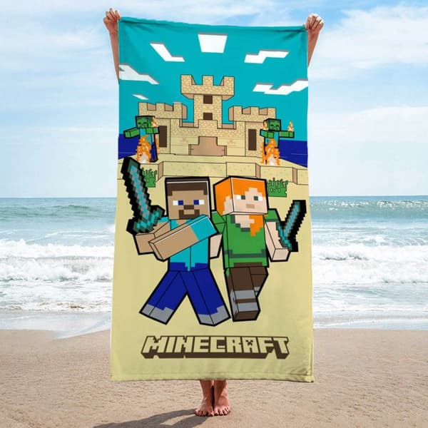 Minecraft Alex och Steve Strandhandduk Blå; Beige | Fyndiq