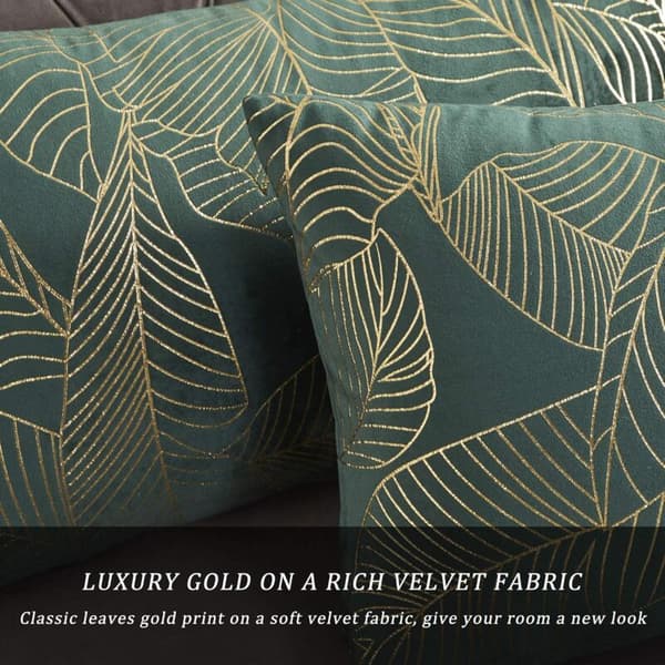 Kuddfodral 30 x 50 cm Sammet Guld Löv Kuddfodral Grönt Kuddfodral Dekorativ Kudde för Soffa Sovrum Vardagsrum Set om 2