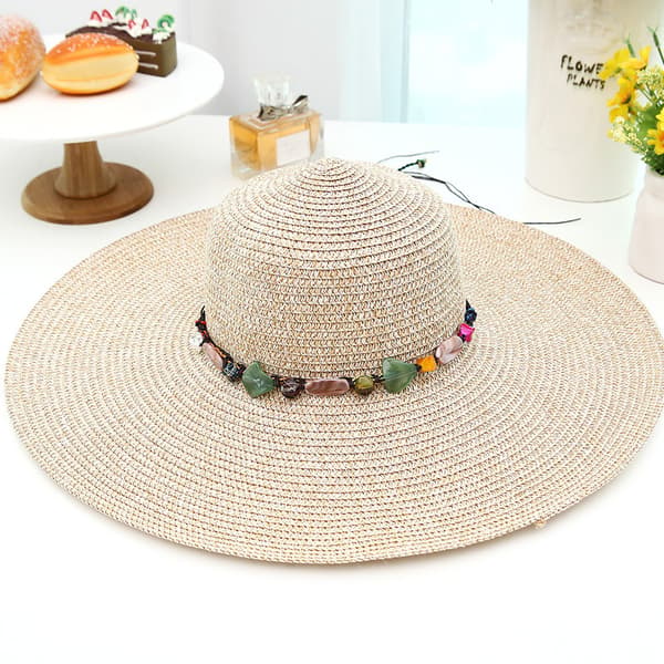 Dame Solhat Bred Skygge Sammenfoldelig Justerbar Sommer Strand Solhat UPF 50+