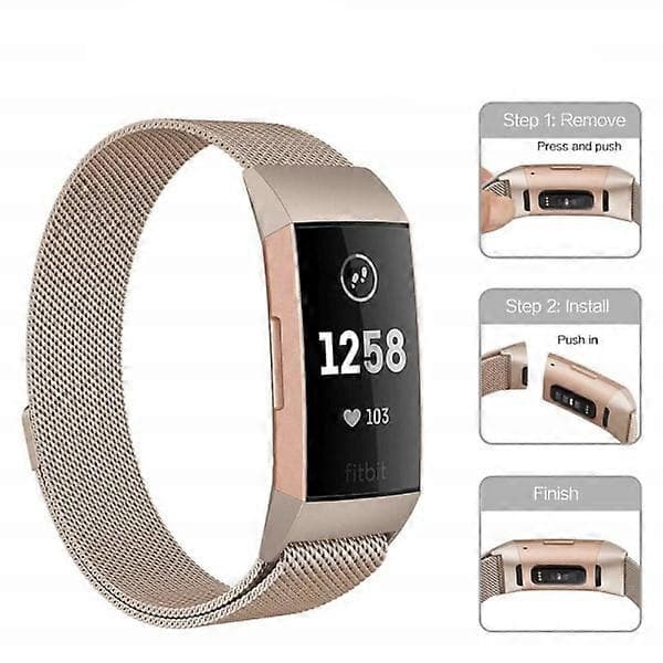 Metallirannekoru Fitbit Charge 4/3 Samppanjakulta 200mm