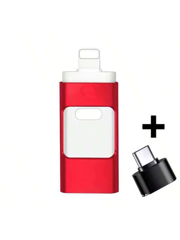 4-i-1 USB-minne, minnessticka för iPhone, iPad, PC, iOS och Android (128 GB) Red 64GB