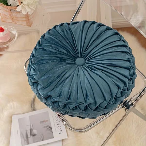1 gresskarformet ensfarget fløyelpute Blue (35m)