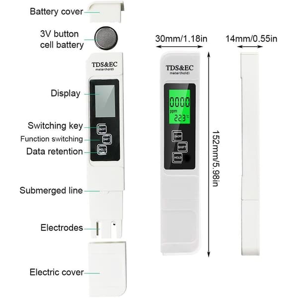 PH-mätenhet, LCD stor skärm tre-i-ett PH-testcell, PH-värde mätenhet, digital PH-mätare, PPM-mätenhet