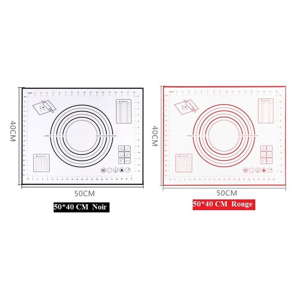 Non-stick silikone bageunderlag dejmåtter med mål 2 stk. til 50 x 40 cm (rød + sort)