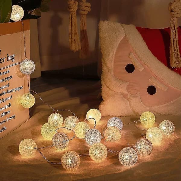 20-Boll Macaron LED Ljusslinga – 3M Bomullsbollar, Barnrum, Bröllop