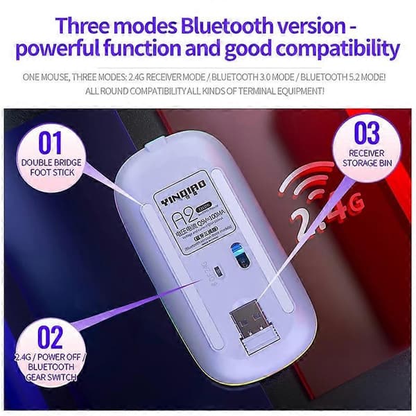 YINDIAO A2 2.4G 1600DPI Trådlös Tyst Bluetooth-mus