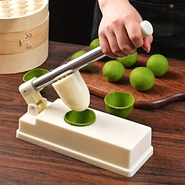 1 kraftig non-stick dumplingform & månekage maker med forlænget håndtag, oval dejpresser