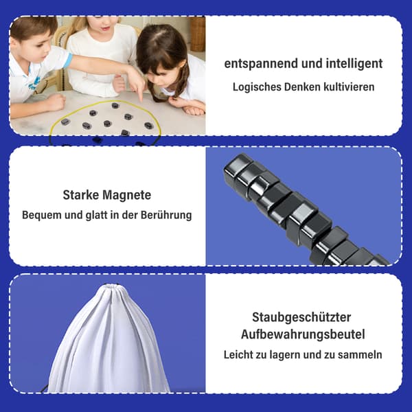 Nytt Magnetiskt Schackspel, Strategispel med 20 Stenar, Rep & Svampbräda (Barn & Vuxna)
