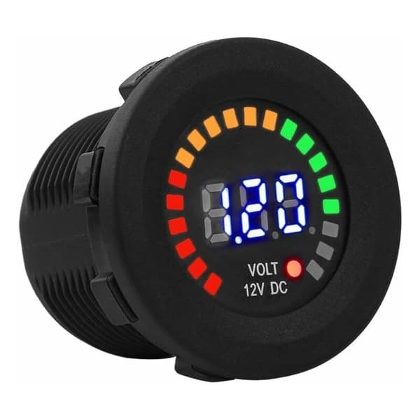 12V Digital Voltmeter med LED-display Vattentät DC Voltmeter Digital Rund Panel för Båt Fordon Motorcykel Lastbil ATV UTV Husvagn