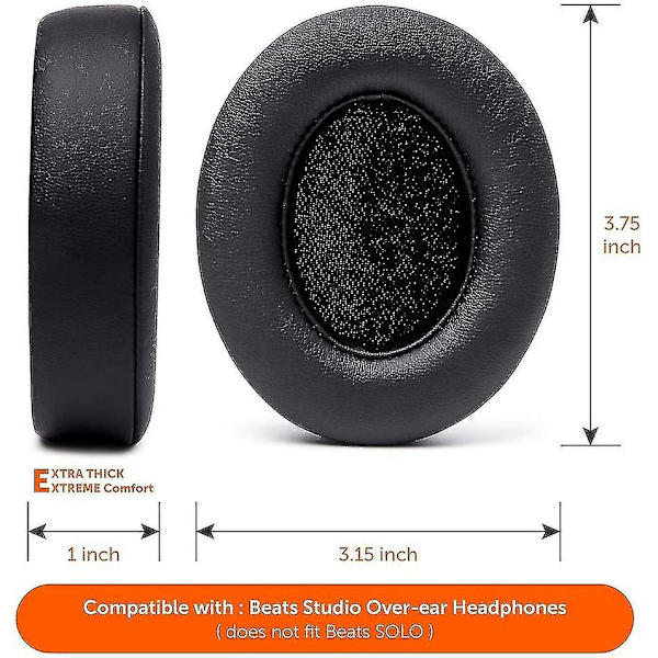 Erstatningsøreputer for Beats Studio 2 og 3 (b0501, B0500) kablet og trådløs | Svart