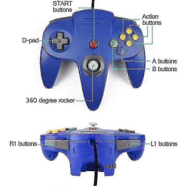 2-pak Klassisk Kablet N64 Controller Retro Spil 64-bit Gamepad Joystick Udskiftning