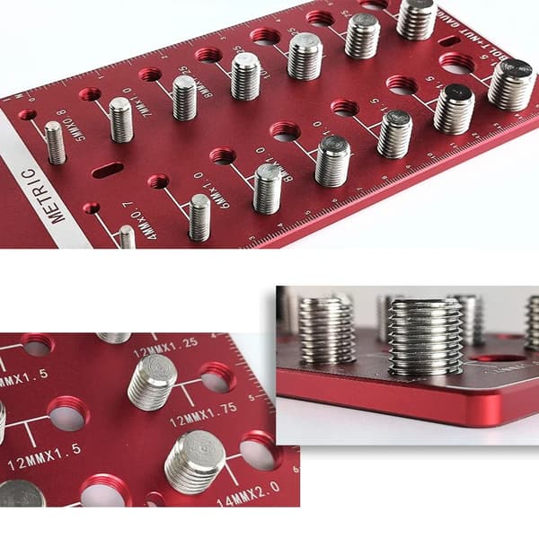 Gängkontroll – SAE & Metrisk Mutter-/Bultmätare 16+15 Storlekar Rostfritt stål Metric thread gauge red