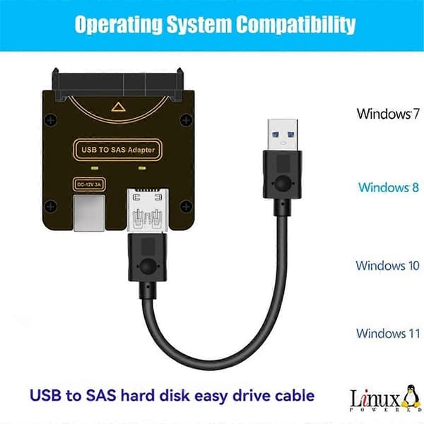 SAS 29Pin SFF-8482 - USB 3.0 -sovitin kiintolevylle 5 Gbps, piirisarjalla ja virtaportilla, ilman 12 V / 3 A virtalähdettä