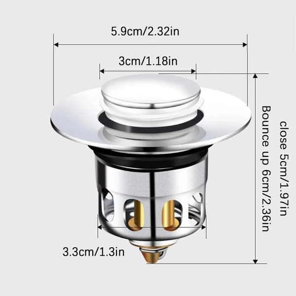 2x Pop-Up Messing Anti-Tilstopnings Vaskeprop til 34-40 mm Afløbshuller