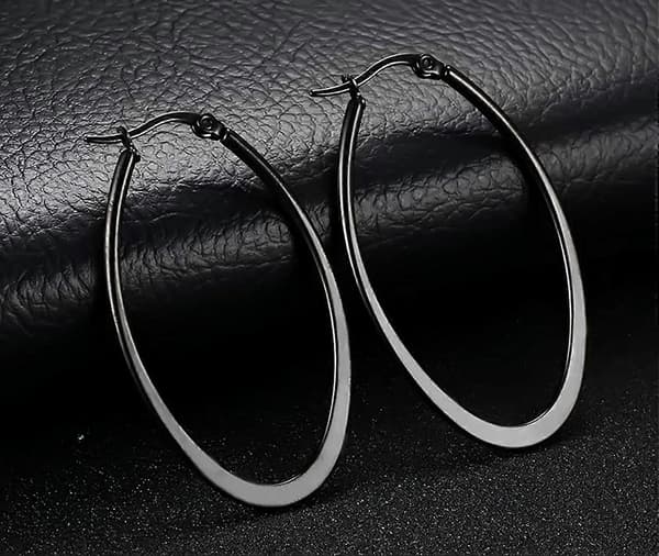 Titanium Rustfrit Stål Ovalformede Hoop Øreringe til Kvinder - -