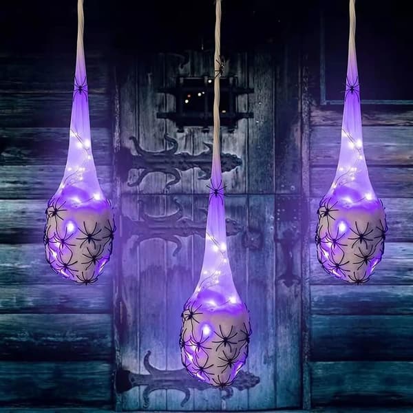 Halloween dekorasjoner hengende lys edderkopp eggpose 3 stk