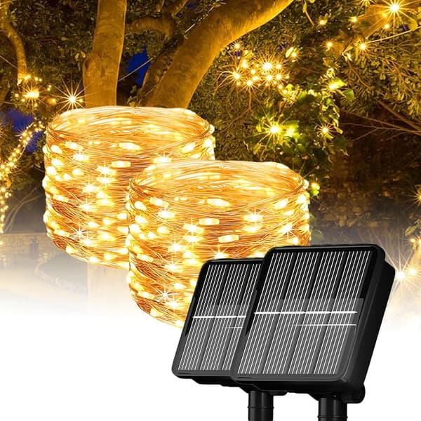 10m Solarslinga, 100 LED Varmvit Vattentät Koppartråd för Utomhusbruk (Enkel)