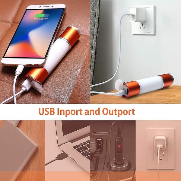 LED Campinglys, 6 lysmoduser, USB-oppladbart, vanntett