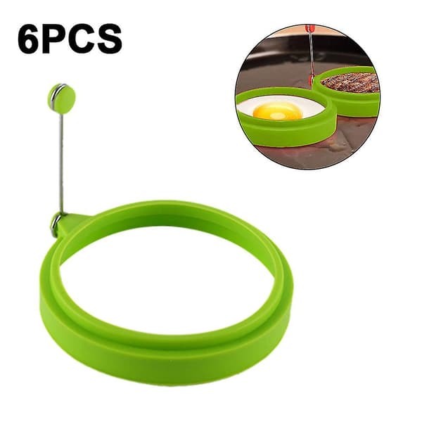 6 stk. silikon eggring, eggringer non-stick, egg koke ringer, stekt egg form eller pannekake ringer nonstick form ring rund (grønn)