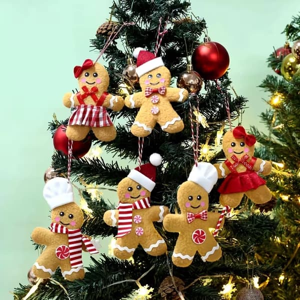 6-delars pepparkaksgubbe julgransdekoration set julgransprydnader