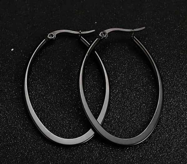 Titanium Rustfrit Stål Ovalformede Hoop Øreringe til Kvinder - -