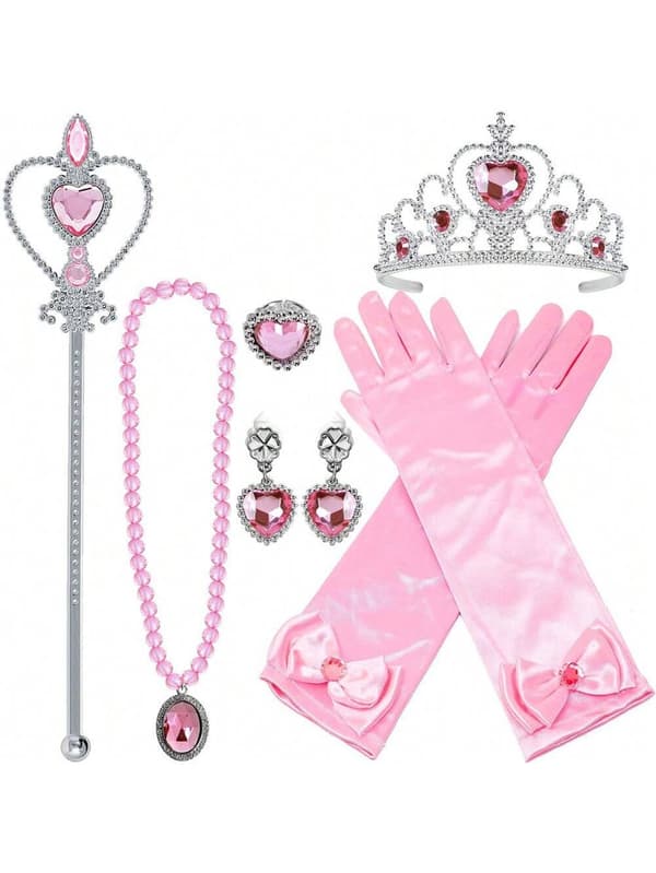 Prinsesse Udklædningstilbehør, 6-delt sæt med krone og scepter til feriefester Pink