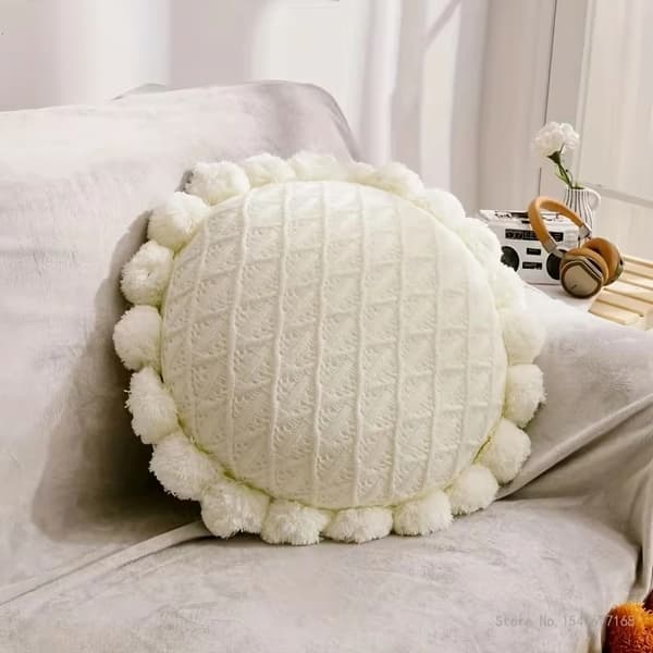 Nordisk stil 3D diamantmønster rund sofapude White (50cm)